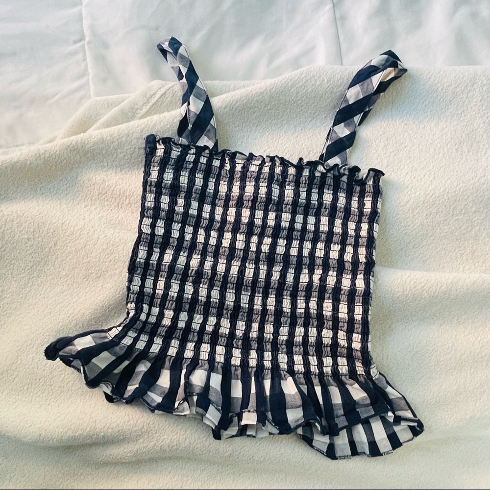 Navy Blue and White Crop Top